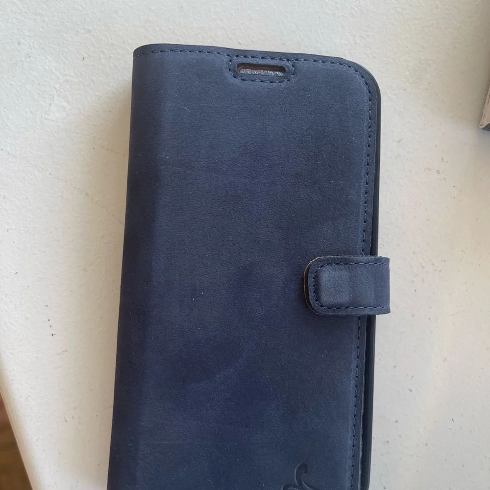 NWT! Navy - Snakehive iPhone 14 Case | Genuine Nubuck Leather | Wallet + Stand